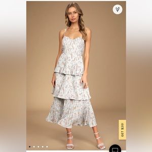 NWT lulu’s cascading crush blue floral print tiered bustier midi dress